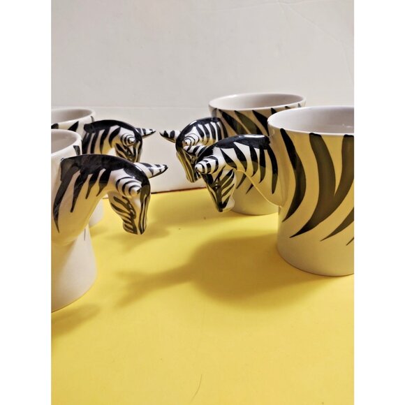 Pier 1 Imports Novelty Coffee Mug set of 4 , Zebra 3D handle - Picture 4 of 11